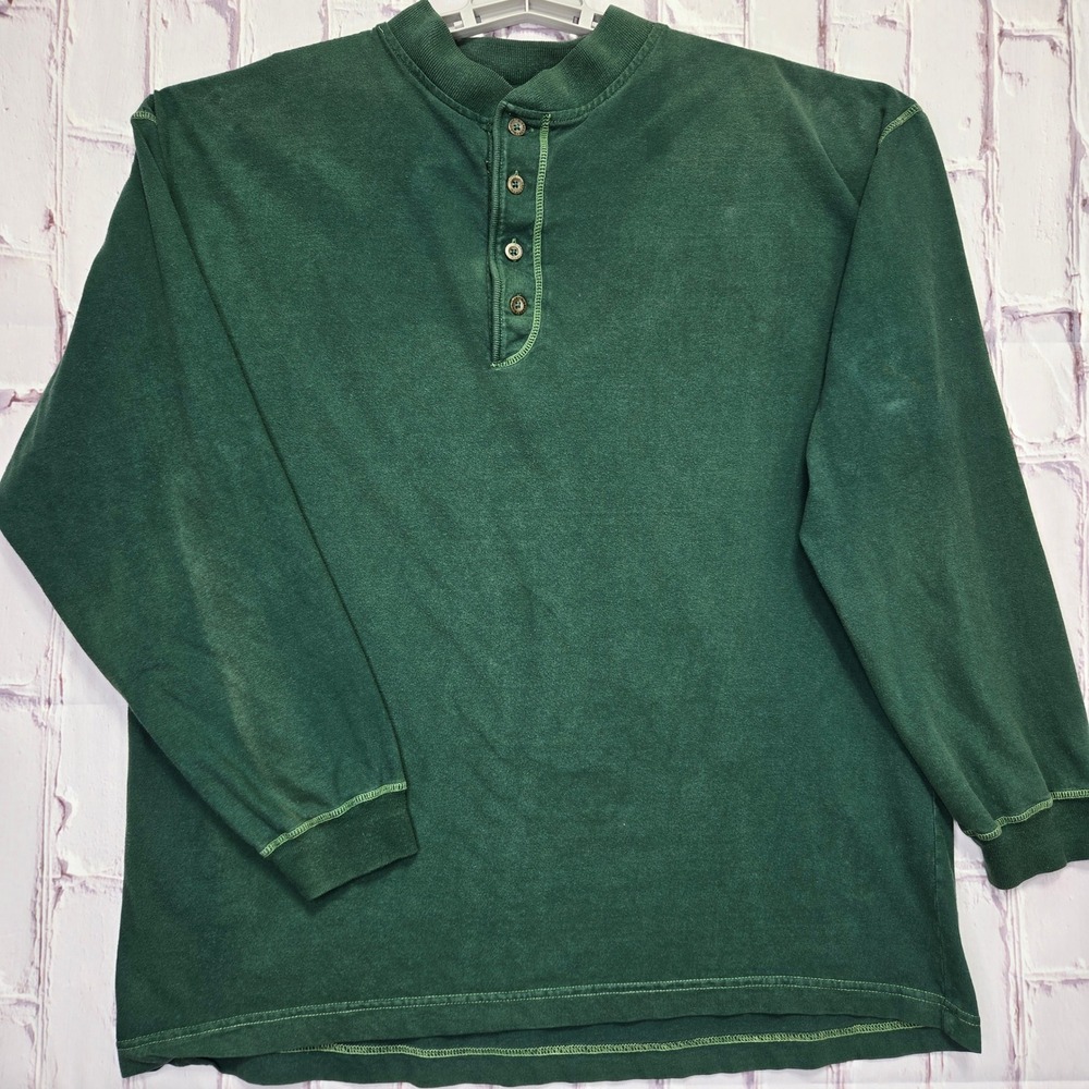 Vintage McGregor Henley Shirt Green Long Sleeve Cotton Casual Mens XL